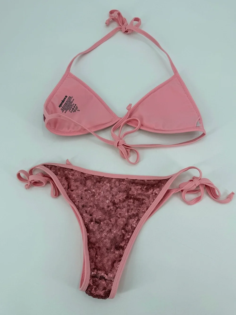 Superdown Revolve Pink Sequin Bikini Swimsuit SMALL TOP XS BOTTOM